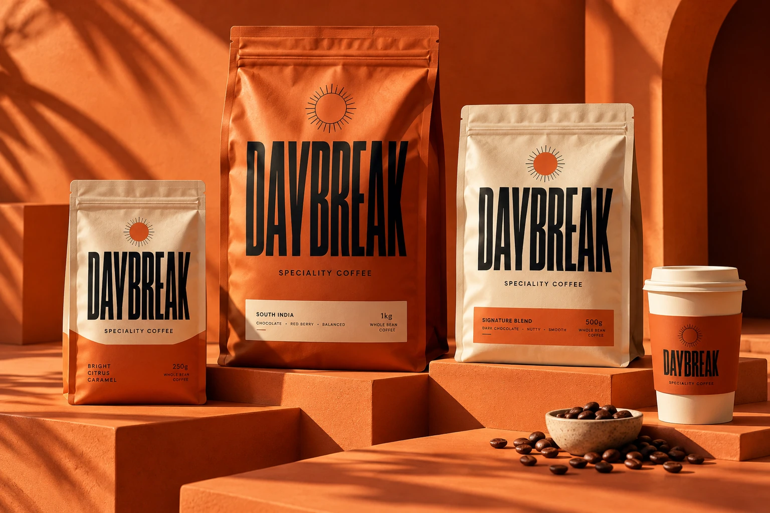 Orange and cream Daybreak specialty coffee packaging concept